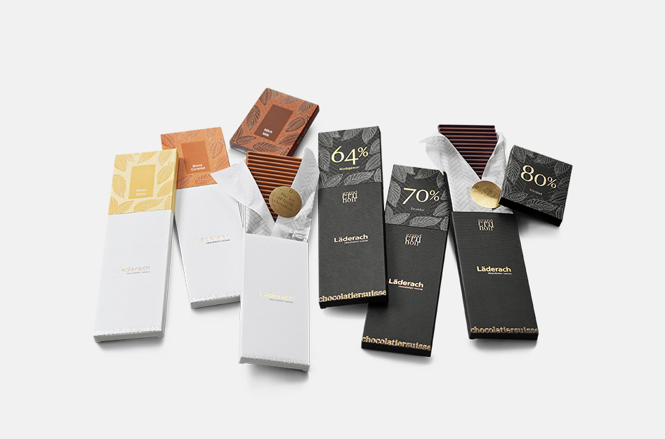 Chocolate bars packaging for Läderach