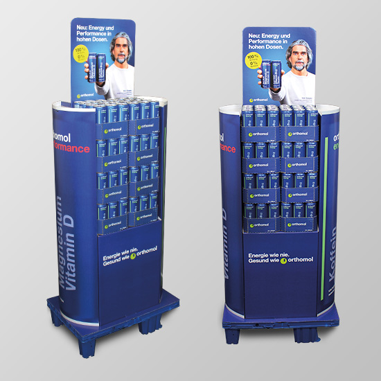 Orthomol Display für Energy Drinks