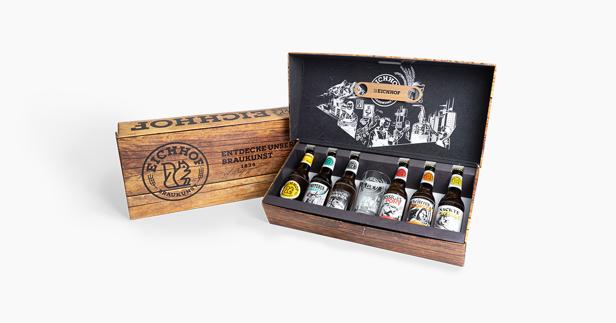 Akquisebox beer packaging: the brewing history of the Eichhof brand.