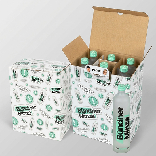 Verpackung für Likör mit verpackten Flaschen