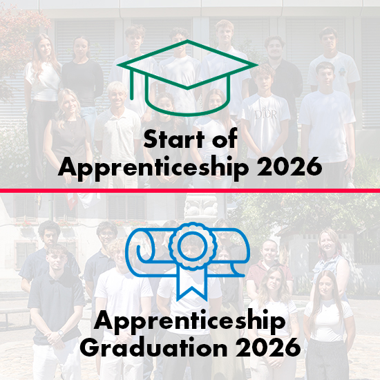 Apprentices at SCHELLING AG at the start of their apprenticeships and upon completion in 2026. Group photos of the new apprentices and those who have successfully completed their apprenticeships.
